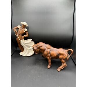 Vintage Mid 1960s Ceramic Bull & Matador Figurines By Treasure Craft